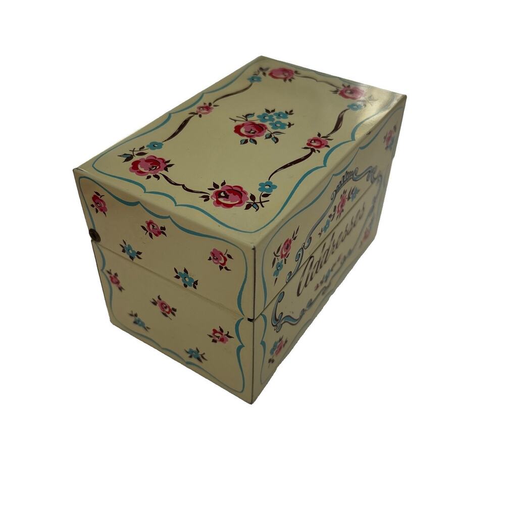 Vintage 50s ADDRESSES Tin Litho Index Card File BOX Stylecraft Baltimore Retro